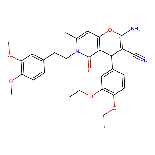 2-amino-4-(3,4-diethoxyphenyl)-6-[2-(3,4-dimethoxyphenyl)ethyl]-7-methyl-5-oxo-5,6-dihydro-4H-pyrano[3,2-c]pyridine-3-carbonitrile structure