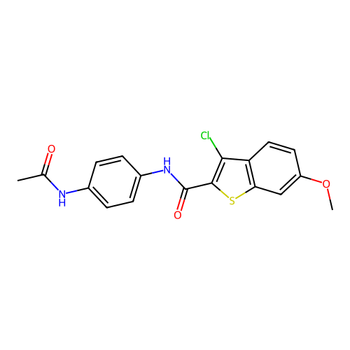 N-[4-(acetylamino)phenyl]-3-chloro-6-methoxy-1-benzothiophene-2-carboxamide structure