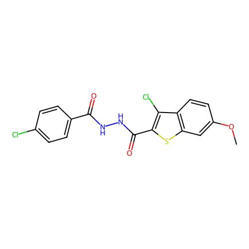 3-chloro-N'-(4-chlorobenzoyl)-6-methoxy-1-benzothiophene-2-carbohydrazide structure
