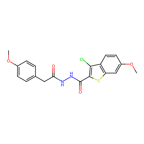 3-chloro-6-methoxy-N'-[(4-methoxyphenyl)acetyl]-1-benzothiophene-2-carbohydrazide structure