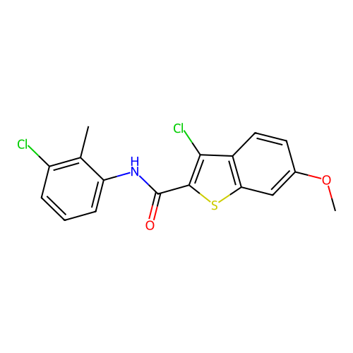 3-chloro-N-(3-chloro-2-methylphenyl)-6-methoxy-1-benzothiophene-2-carboxamide structure
