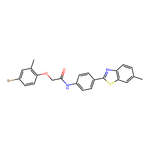 2-(4-bromo-2-methylphenoxy)-N-[4-(6-methyl-1,3-benzothiazol-2-yl)phenyl]acetamide structure