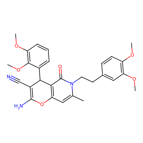 2-amino-4-(2,3-dimethoxyphenyl)-6-[2-(3,4-dimethoxyphenyl)ethyl]-7-methyl-5-oxo-5,6-dihydro-4H-pyrano[3,2-c]pyridine-3-carbonitrile structure