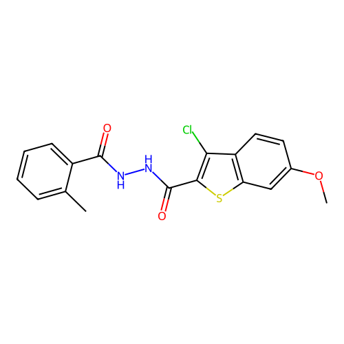 3-chloro-6-methoxy-N'-(2-methylbenzoyl)-1-benzothiophene-2-carbohydrazide structure