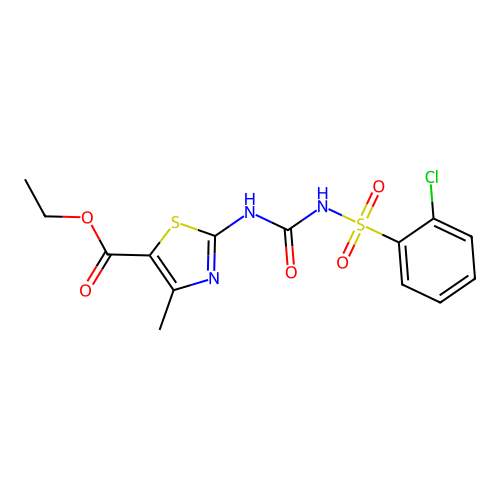 ethyl 2-({[(2-chlorophenyl)sulfonyl]carbamoyl}amino)-4-methyl-1,3-thiazole-5-carboxylate structure
