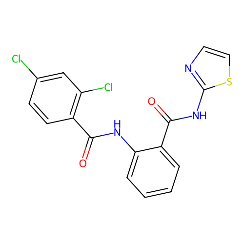 2,4-dichloro-N-[2-(1,3-thiazol-2-ylcarbamoyl)phenyl]benzamide structure