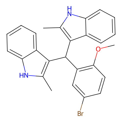 3,3'-[(5-bromo-2-methoxyphenyl)methanediyl]bis(2-methyl-1H-indole) structure