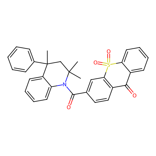 3-[(2,2,4-trimethyl-4-phenyl-3,4-dihydroquinolin-1(2H)-yl)carbonyl]-9H-thioxanthen-9-one 10,10-dioxide structure