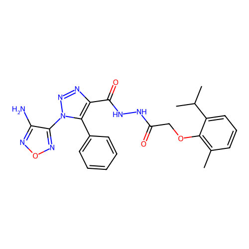1-(4-amino-1,2,5-oxadiazol-3-yl)-N'-(2-(2-isopropyl-6-methylphenoxy)acetyl)-5-phenyl-1H-1,2,3-triazole-4-carbohydrazide structure