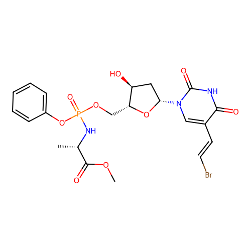 N-(5-((1E)-2-Bromoethenyl)-2'-deoxy-P-phenyl-5'-uridylyl)-L-alanine methyl ester structure