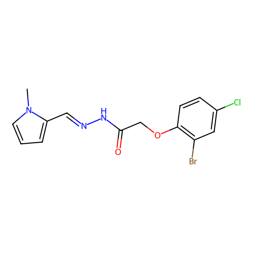(E)-2-(2-bromo-4-chlorophenoxy)-N'-((1-methyl-1H-pyrrol-2-yl)methylene)acetohydrazide structure