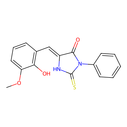 (Z)-5-(2-hydroxy-3-methoxybenzylidene)-3-phenyl-2-thioxoimidazolidin-4-one structure