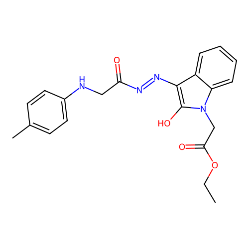 (E)-ethyl 2-(2-oxo-3-(2-(2-(p-tolylamino)acetyl)hydrazono)indolin-1-yl)acetate structure