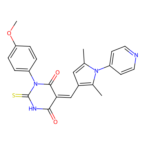 (5Z)-5-{[2,5-dimethyl-1-(pyridin-4-yl)-1H-pyrrol-3-yl]methylidene}-1-(4-methoxyphenyl)-2-sulfanylpyrimidine-4,6(1H,5H)-dione structure