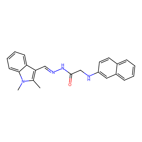 (E)-N'-((1,2-dimethyl-1H-indol-3-yl)methylene)-2-(naphthalen-2-ylamino)acetohydrazide structure