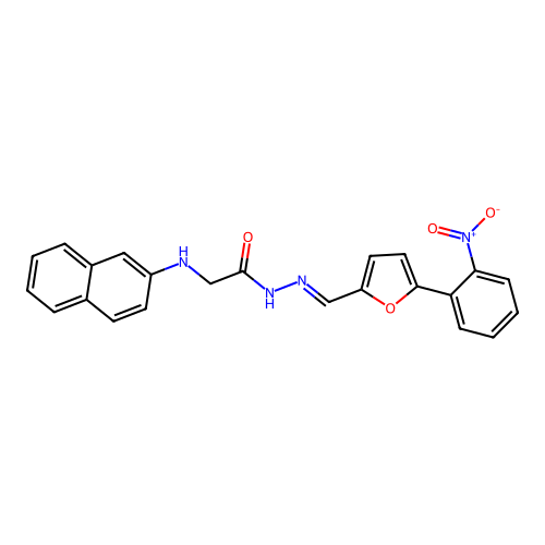 (E)-2-(naphthalen-2-ylamino)-N'-((5-(2-nitrophenyl)furan-2-yl)methylene)acetohydrazide structure