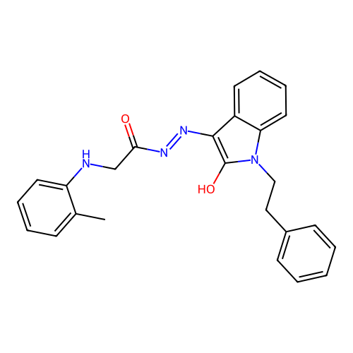 (E)-N'-(2-oxo-1-phenethylindolin-3-ylidene)-2-(o-tolylamino)acetohydrazide structure