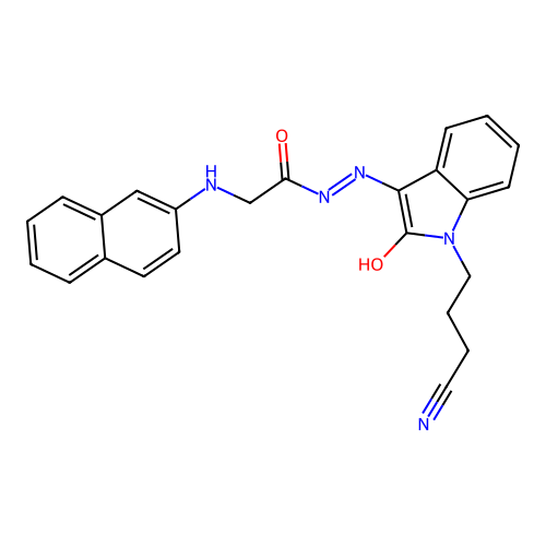 (Z)-N'-(1-(3-cyanopropyl)-2-oxoindolin-3-ylidene)-2-(naphthalen-2-ylamino)acetohydrazide structure