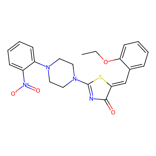 (Z)-5-(2-ethoxybenzylidene)-2-(4-(2-nitrophenyl)piperazin-1-yl)thiazol-4(5H)-one structure