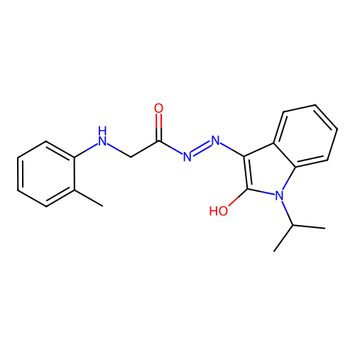 2-[(2-methylphenyl)amino]-N'-[(3Z)-2-oxo-1-(propan-2-yl)-1,2-dihydro-3H-indol-3-ylidene]acetohydrazide (non-preferred name) structure