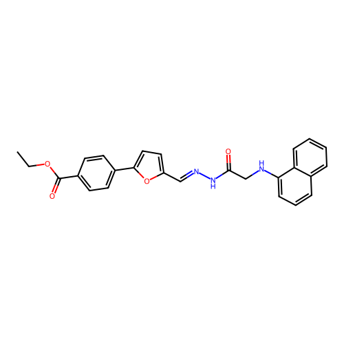 ethyl 4-{5-[(E)-{2-[(naphthalen-1-ylamino)acetyl]hydrazinylidene}methyl]furan-2-yl}benzoate (non-preferred name) structure