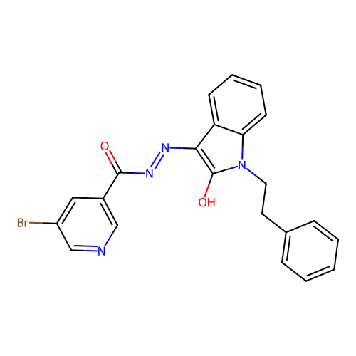 (Z)-5-bromo-N'-(2-oxo-1-phenethylindolin-3-ylidene)nicotinohydrazide structure