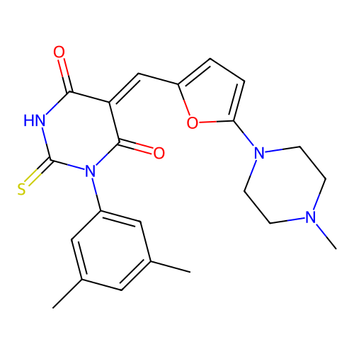 (5Z)-1-(3,5-dimethylphenyl)-5-[[5-(4-methylpiperazin-1-yl)furan-2-yl]methylidene]-2-sulfanylidene-1,3-diazinane-4,6-dione structure