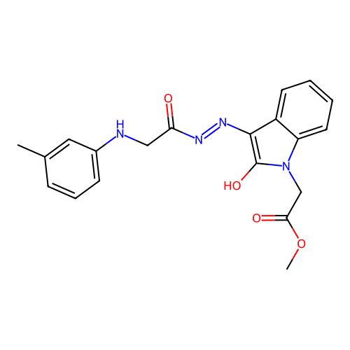 methyl [(3Z)-3-(2-{[(3-methylphenyl)amino]acetyl}hydrazinylidene)-2-oxo-2,3-dihydro-1H-indol-1-yl]acetate structure