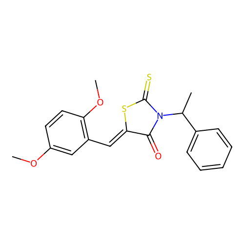 (5Z)-5-(2,5-dimethoxybenzylidene)-3-(1-phenylethyl)-2-thioxo-1,3-thiazolidin-4-one structure
