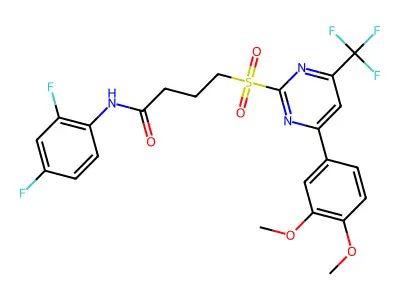 N-(2,4-difluorophenyl)-4-{[4-(3,4-dimethoxyphenyl)-6-(trifluoromethyl)pyrimidin-2-yl]sulfonyl}butanamide structure