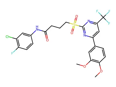 4-{[4-(3,4-dimethoxyphenyl)-6-(trifluoromethyl)pyrimidin-2-yl]sulfonyl}-N-(3-c hloro-4-fluorophenyl)butanamide structure