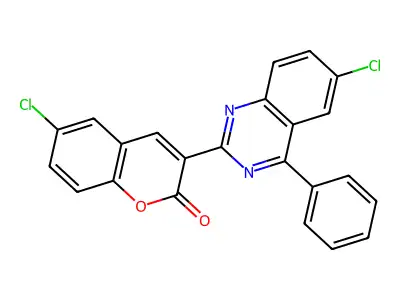 6-chloro-3-(6-chloro-4-phenylquinazolin-2-yl)-2H-chromen-2-one structure