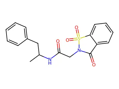 2-(1,1-dioxido-3-oxo-1,2-benzisothiazol-2(3H)-yl)-N-(1-methyl-2-phenylethyl)acetamide structure