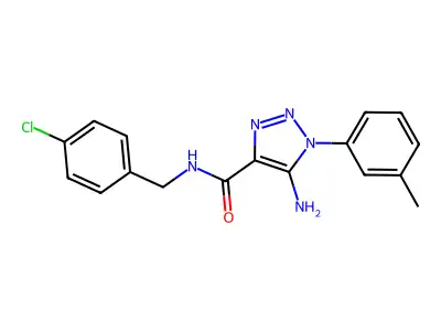 5-amino-N-[(4-chlorophenyl)methyl]-1-(3-methylphenyl)triazole-4-carboxamide structure