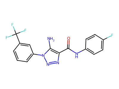 5-amino-N-(4-fluorophenyl)-1-[3-(trifluoromethyl)phenyl]triazole-4-carboxamide structure