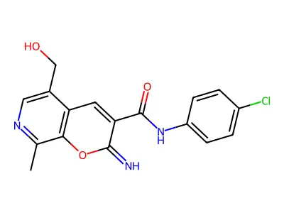 N-(4-chlorophenyl)-5-(hydroxymethyl)-2-imino-8-methyl-2H-pyrano[2,3-c]pyridine-3-carboxamide structure
