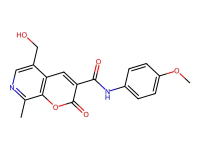 5-(hydroxymethyl)-N-(4-methoxyphenyl)-8-methyl-2-oxo-2H-pyrano[2,3-c]pyridine-3-carboxamide structure
