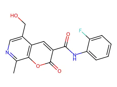 N-(2-fluorophenyl)-5-(hydroxymethyl)-8-methyl-2-oxo-2H-pyrano[2,3-c]pyridine-3-carboxamide structure