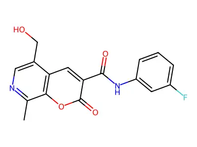 N-(3-fluorophenyl)-5-(hydroxymethyl)-8-methyl-2-oxo-2H-pyrano[2,3-c]pyridine-3-carboxamide structure