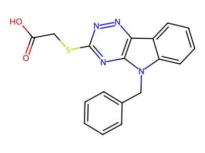 2-((5-Benzyl-5H-[1,2,4]triazino[5,6-b]indol-3-yl)thio)acetic acid structure