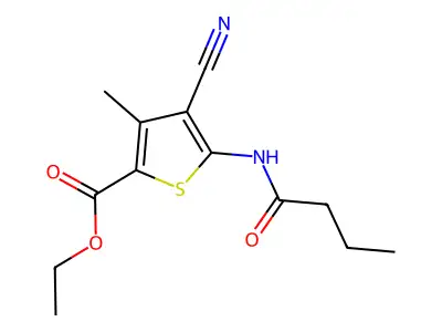 Ethyl 5-(butanoylamino)-4-cyano-3-methylthiophene-2-carboxylate structure