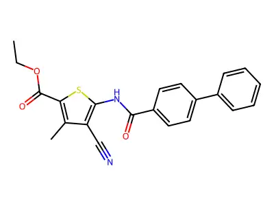 Ethyl 4-cyano-3-methyl-5-[(4-phenylbenzoyl)amino]thiophene-2-carboxylate structure
