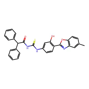 N-(diphenylacetyl)-N'-[3-hydroxy-4-(5-methyl-1,3-benzoxazol-2-yl)phenyl]thiourea structure