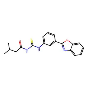N-[[3-(1,3-benzoxazol-2-yl)phenyl]carbamothioyl]-3-methylbutanamide structure