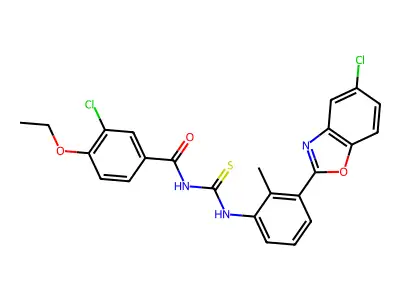 3-chloro-N-{[3-(5-chloro-1,3-benzoxazol-2-yl)-2-methylphenyl]carbamothioyl}-4-ethoxybenzamide structure