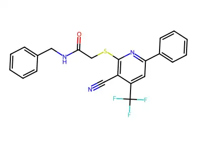 N-benzyl-2-[3-cyano-6-phenyl-4-(trifluoromethyl)pyridin-2-yl]sulfanylacetamide structure