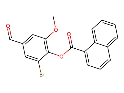 2-Bromo-4-formyl-6-methoxyphenyl naphthalene-1-carboxylate structure
