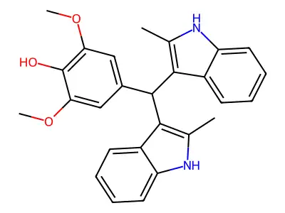 4-[bis(2-methyl-1H-indol-3-yl)methyl]-2,6-dimethoxyphenol structure