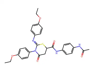 (2Z)-N-[4-(acetylamino)phenyl]-3-(4-ethoxyphenyl)-2-[(4-ethoxyphenyl)imino]-4-oxo-1,3-thiazinane-6-carboxamide structure