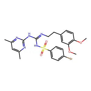 4-bromo-N-{(Z)-{[2-(3,4-dimethoxyphenyl)ethyl]amino}[(4,6-dimethylpyrimidin-2-yl)amino]methylidene}benzenesulfonamide structure